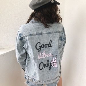 Lola Shoetique good vibes only jean jacket